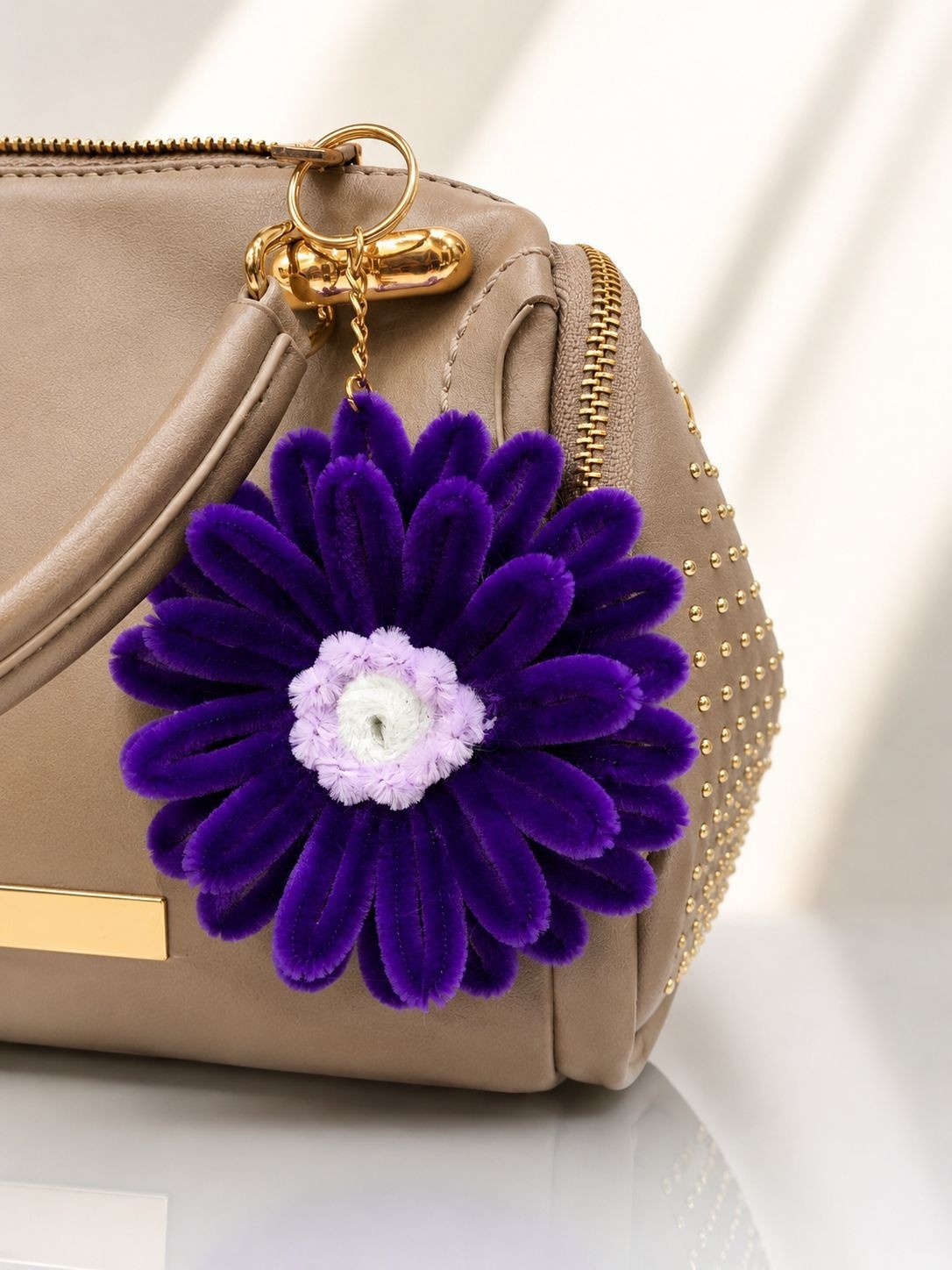 Handmade Chenille Flower Keychain Cute Floral Bag Charm Unique Gift Accessory