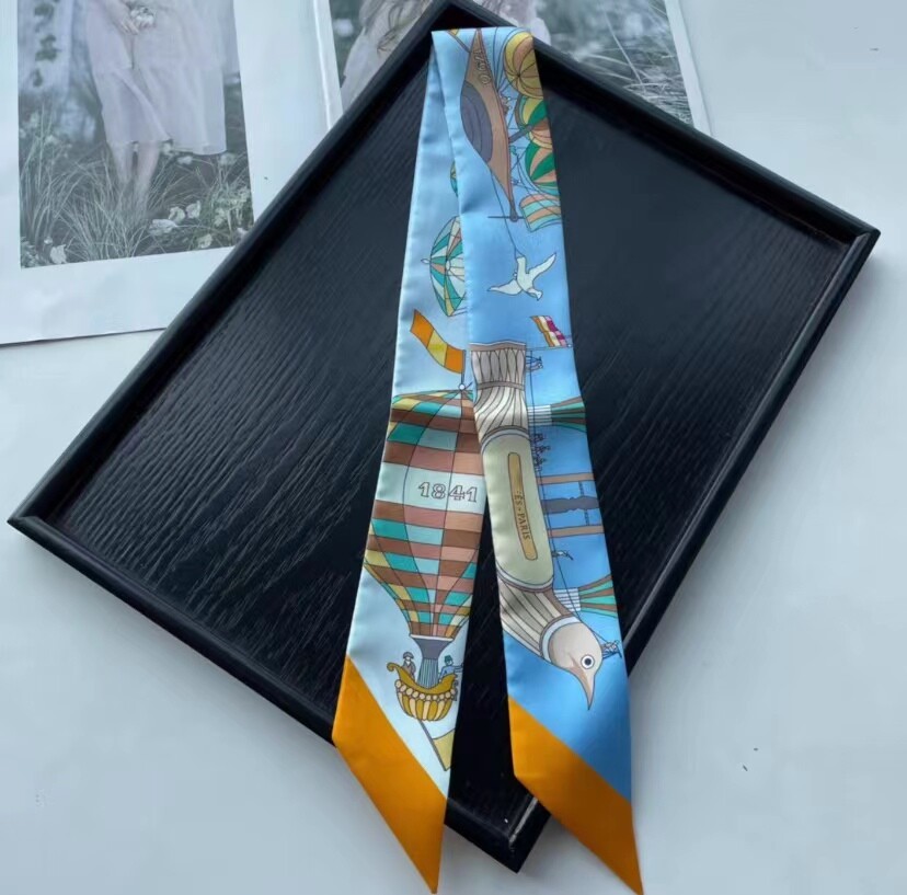 Quality 18 Momme Twill Silk Scarf Ribbon Balloon Print Necktie Headband 33″*2″