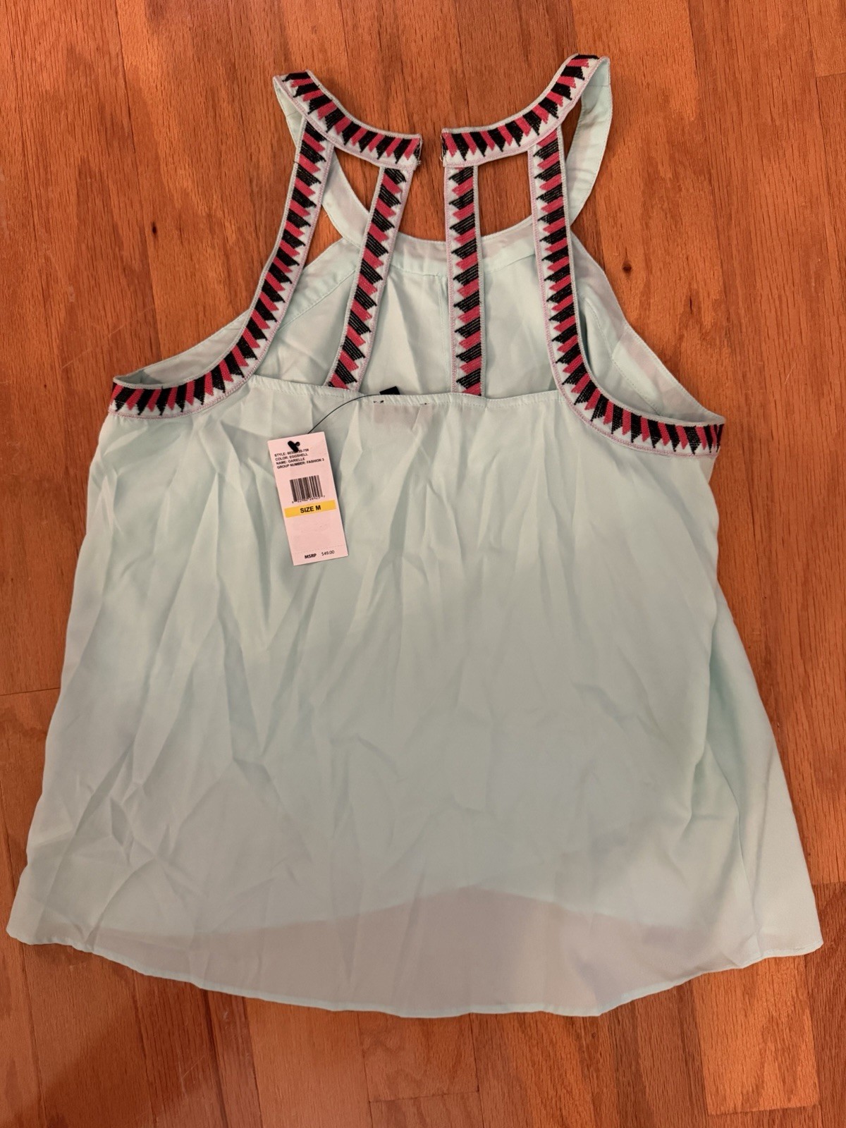 Jessica Simpson Light Blue Geometric Sheer Embroidered Scoop Tank Top Size M