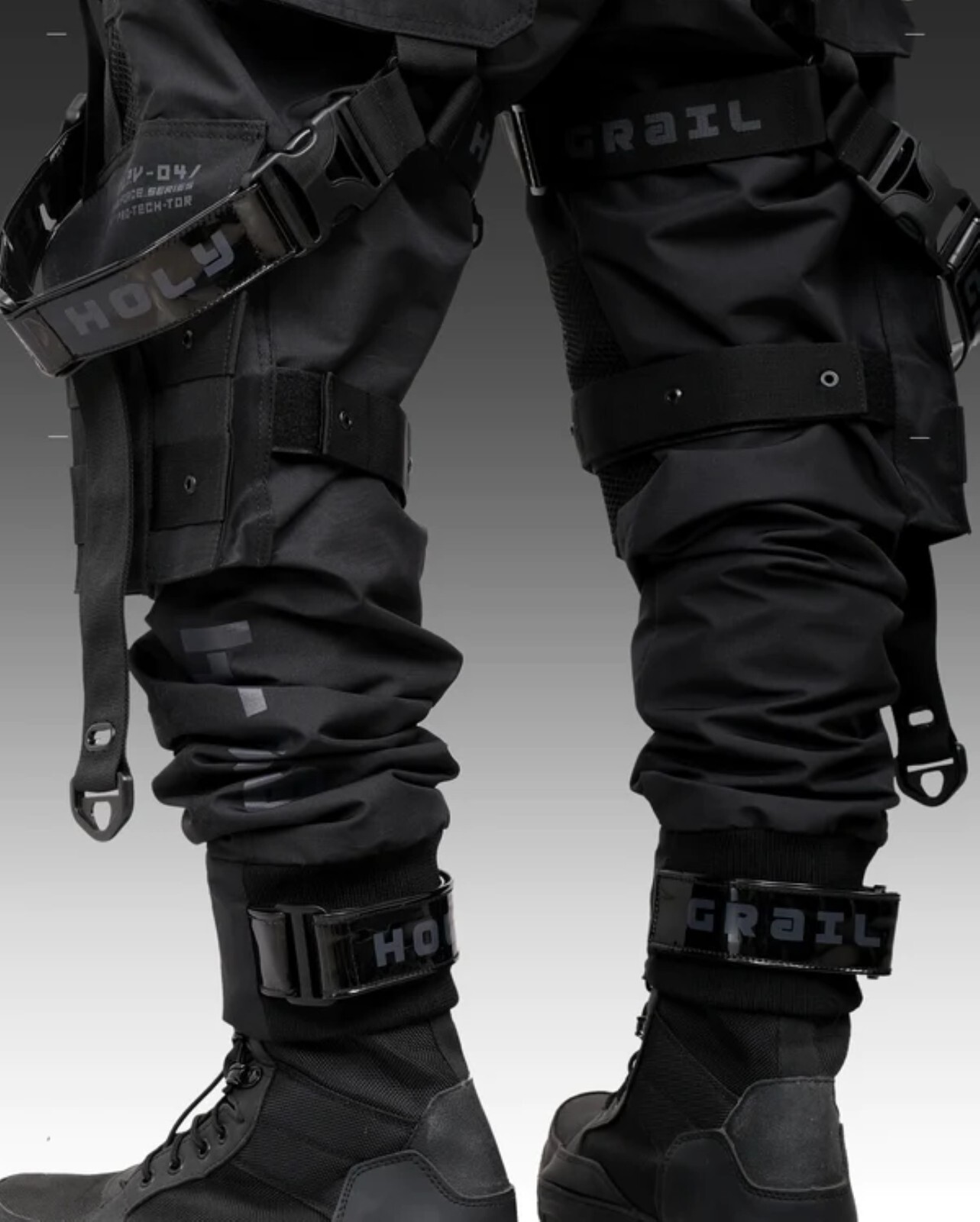 Men’s Black Streetwear Techwear Heavy Cargo Trouser Pants H-G B.L.P-04.V2/BLCK