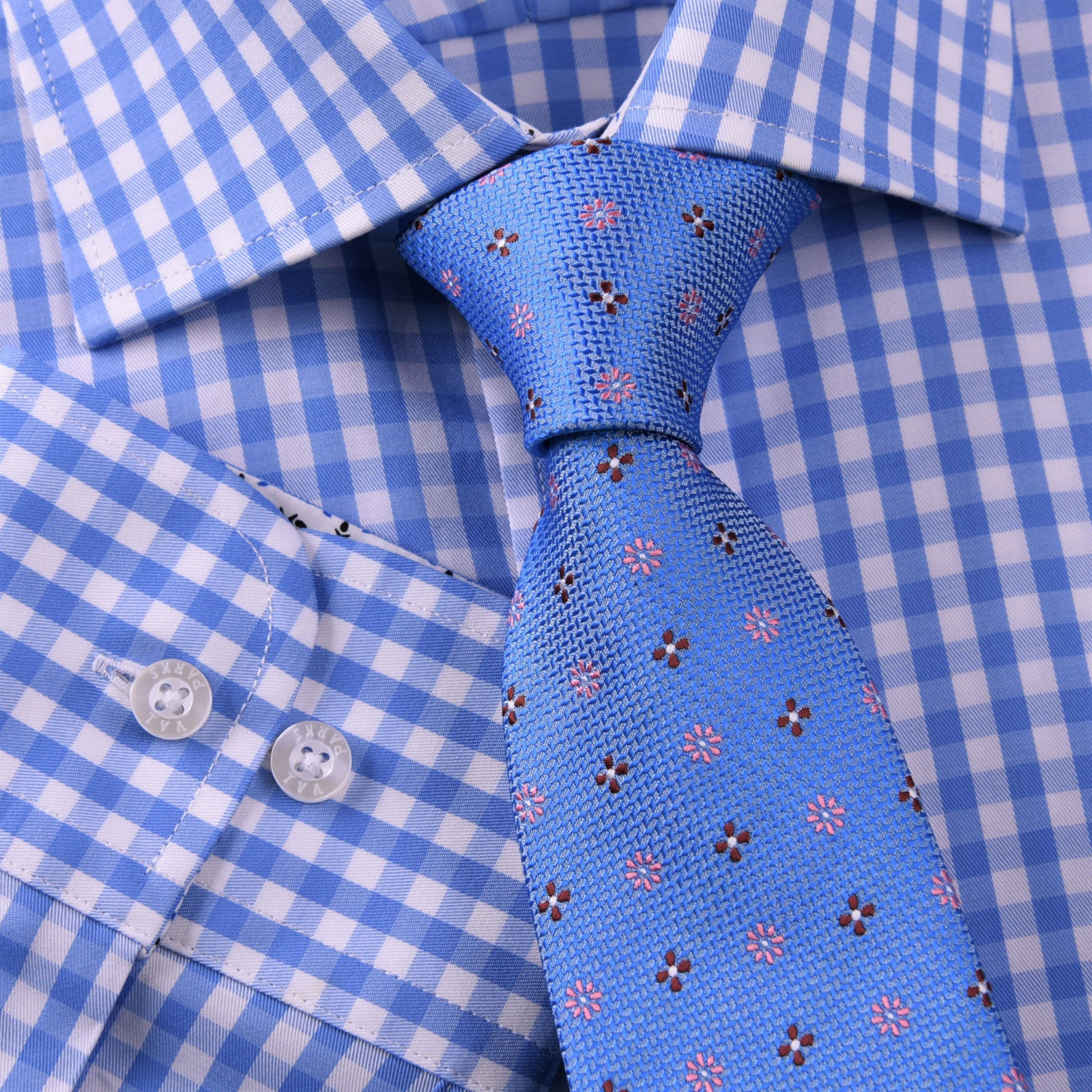 Blue Gingham Check Formal SLIM Dress Shirt Subtle Plaids Windmill inner lining