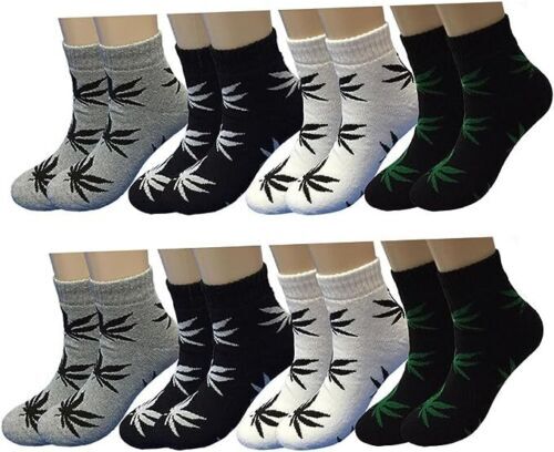 12 Pairs Mens Ankle/Quarter Crew Weed Leaf Socks Cotton Low Cut Socks 9-11,10-13