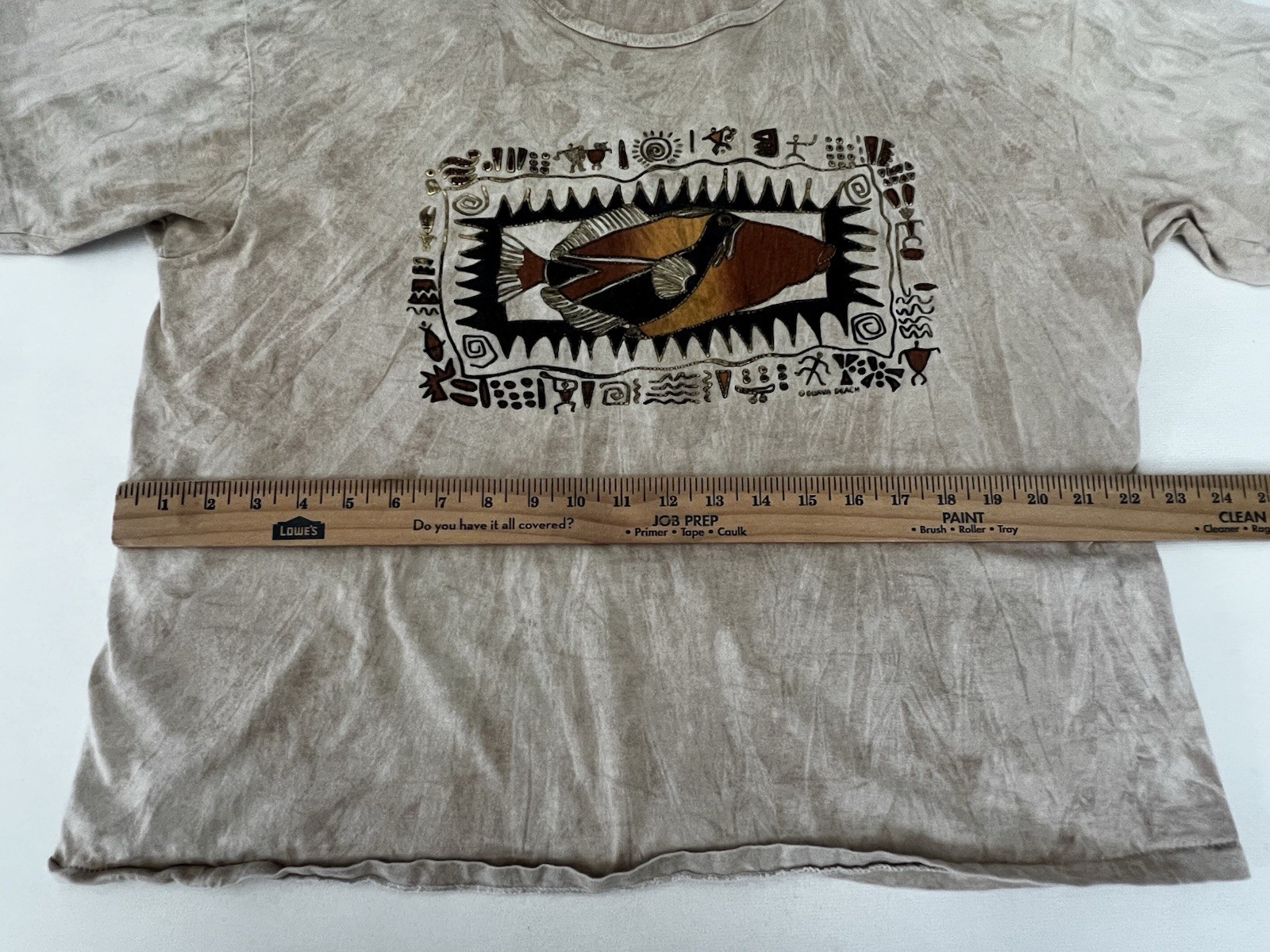 Vintage Guava Beach XL Brown Marbled Fish Graphic Beige Tee Single Stitch USA