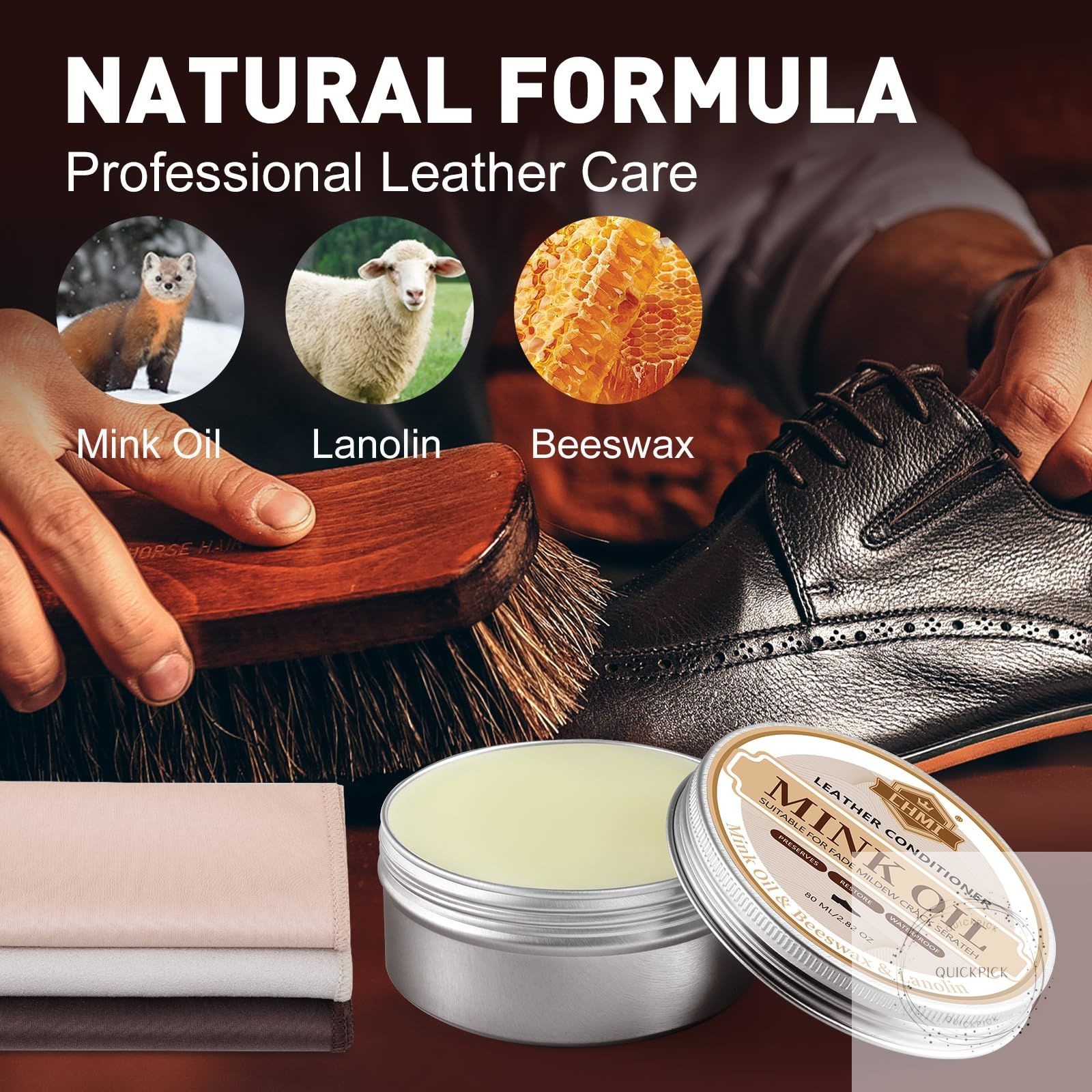 16PCS Leather Shoe Polish Kit,Shoe Shine Kit with Black/Brown Shoe Polish,Shoe