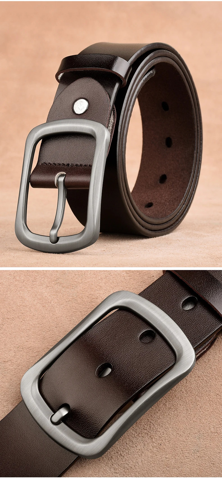 Genuine Leather Waist Belt Cowhide 3.8cm Men’s Plus Size Pin Buckle Jeans Belts