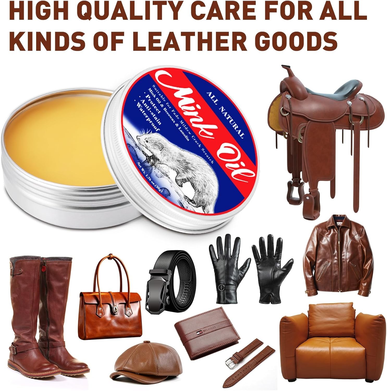 6-in-1 Mink Oil Leather Conditioner 3.52oz Cleaner for Boots Shoes Jackets