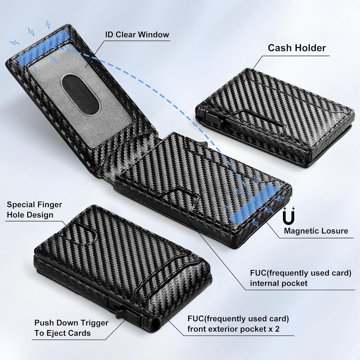 Pop Up Minimalist Wallet for Men, Front Pocket Card Holder Rfid Mens Wallet