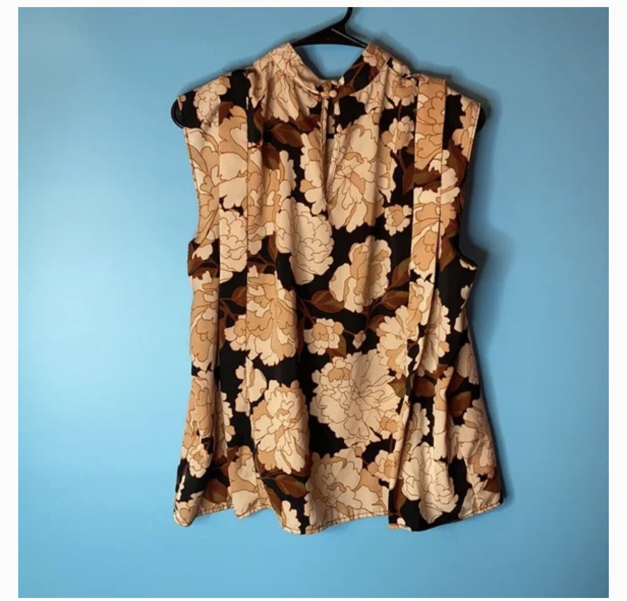 Floating Mums Floral Pink Peach Flowers Silky Cap Sleeve High Neck Blouse Top
