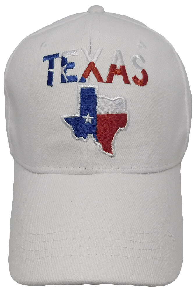 Texas Map (Texas Flag Overlay) White 100% Cotton Adjustable Embroidered Cap Hat