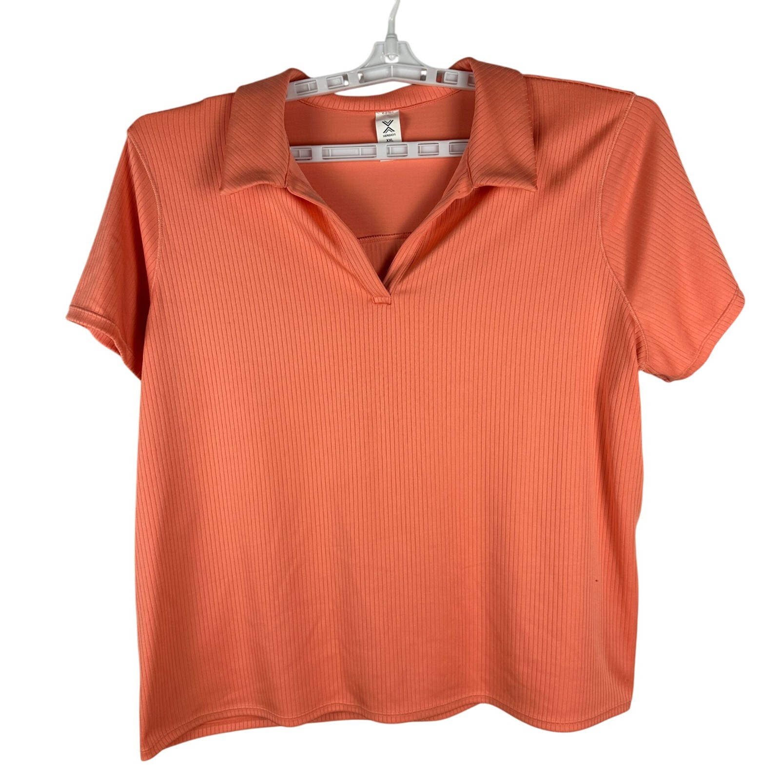 Xersion Womens Coral Ribbed Polo Shirt Size XXL Polyester Spandex Blend