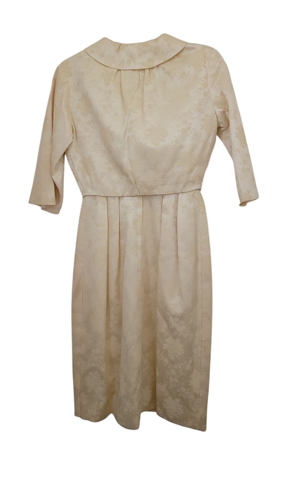 Vintage 50s/60s Ivory Brocade Floral Jacquard Dress & Cropped Jacket Set S/M