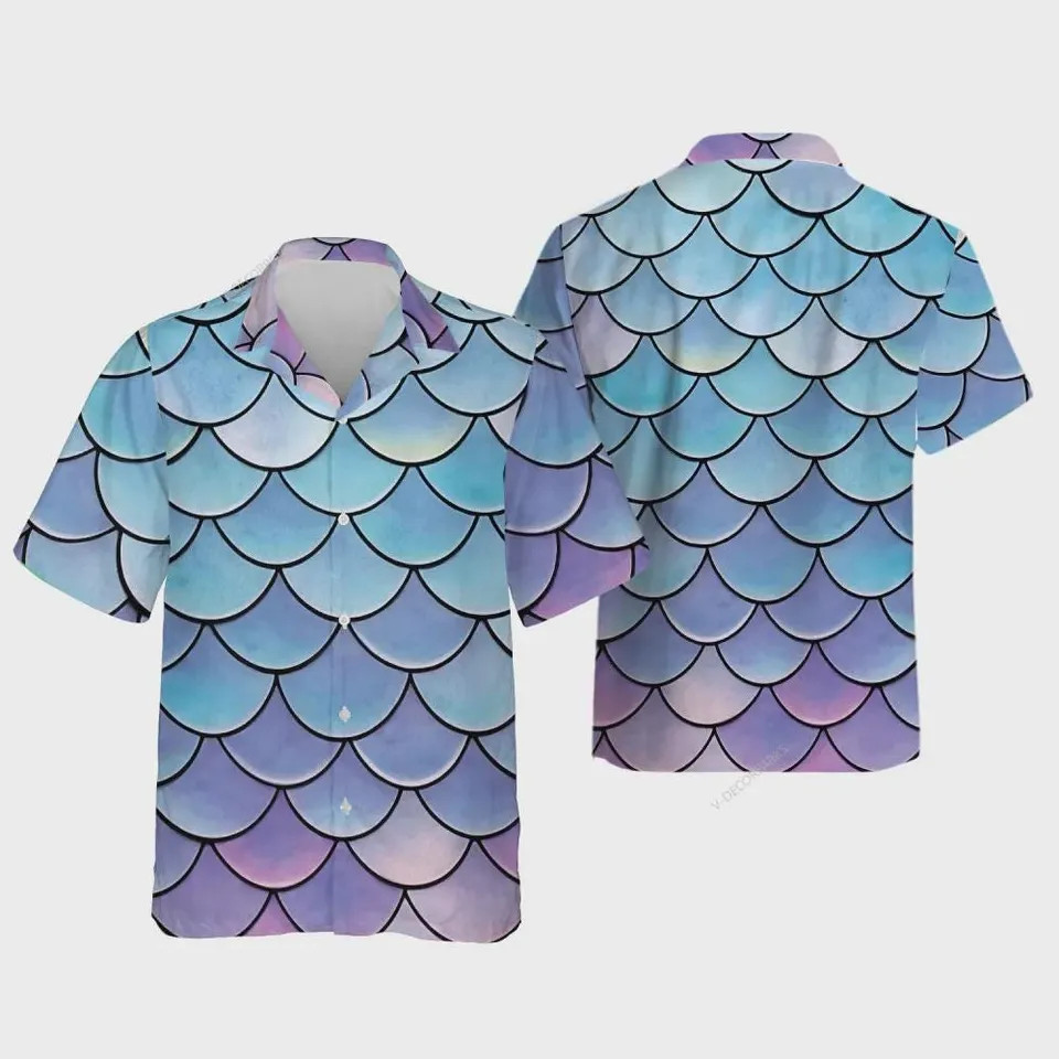 Mermaid Fish Scale Hawaiian Shirt Summer Beach Aloha Pattern Top