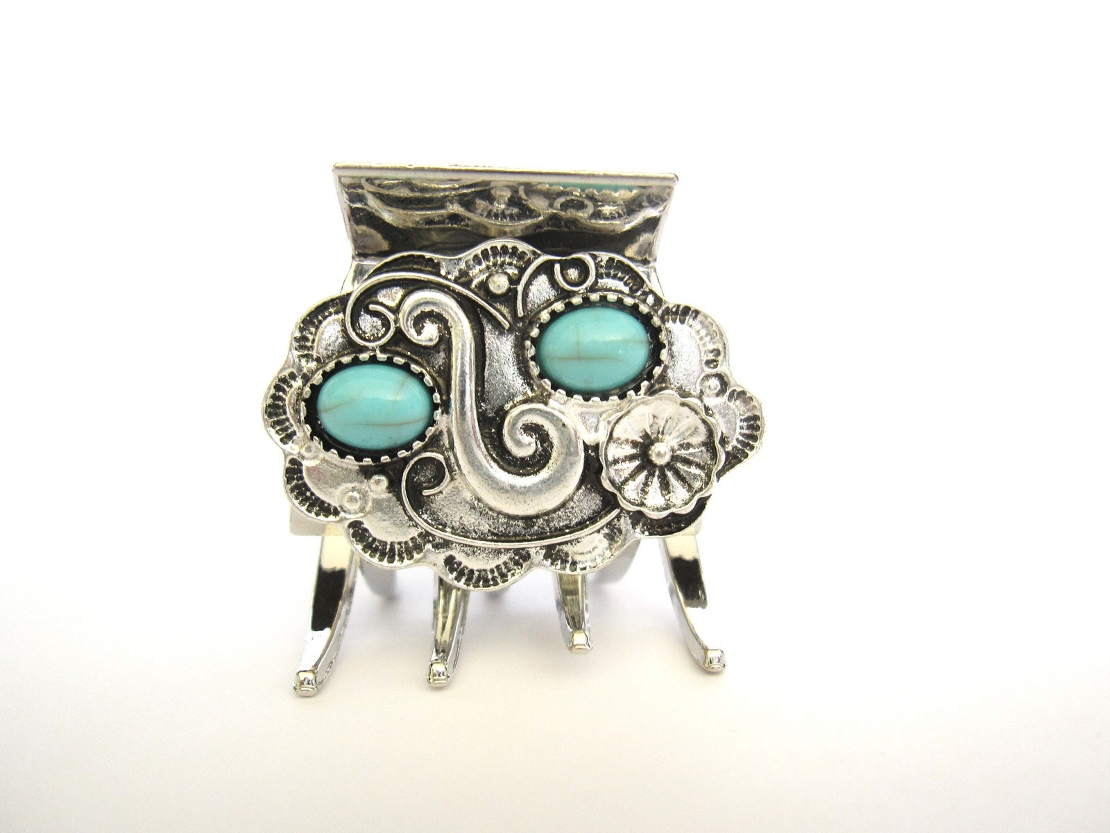 Small/medium turquoise blue silver metal native western hair claw clip