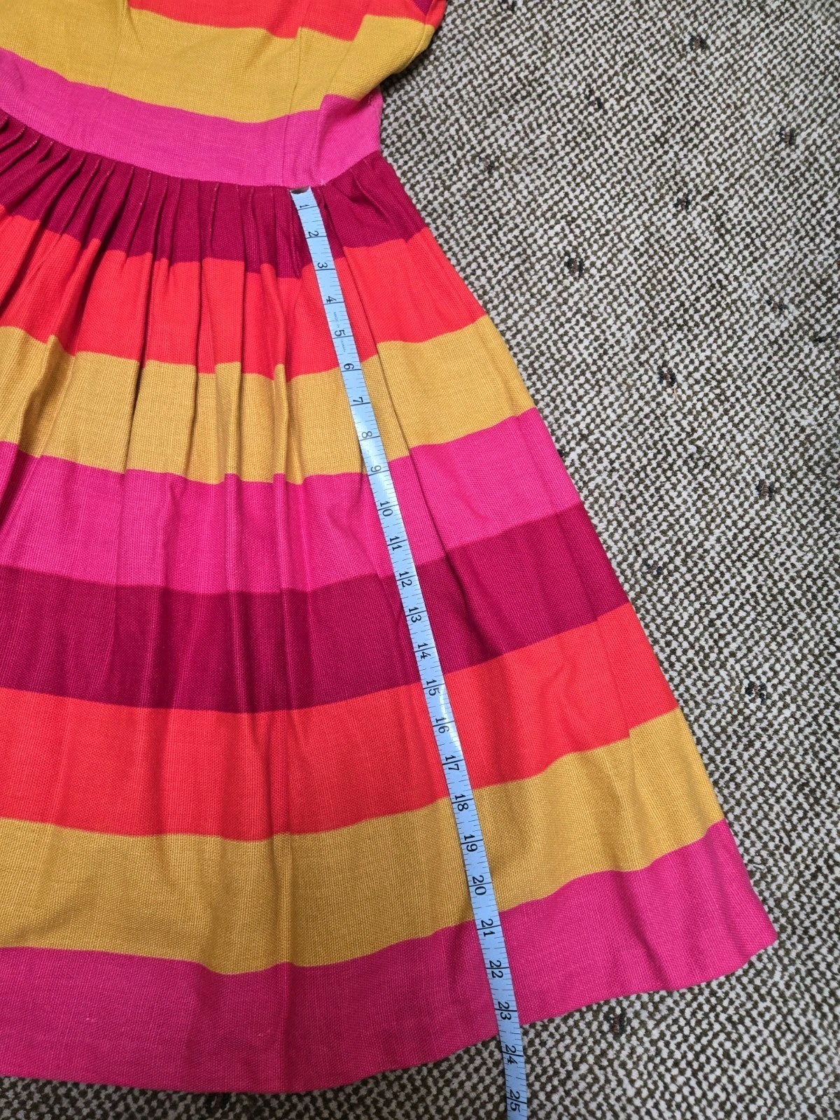 RARE Vtg Parade New York Orange Fuschia Yellow Striped Fit Flare Dress 50s sz XS