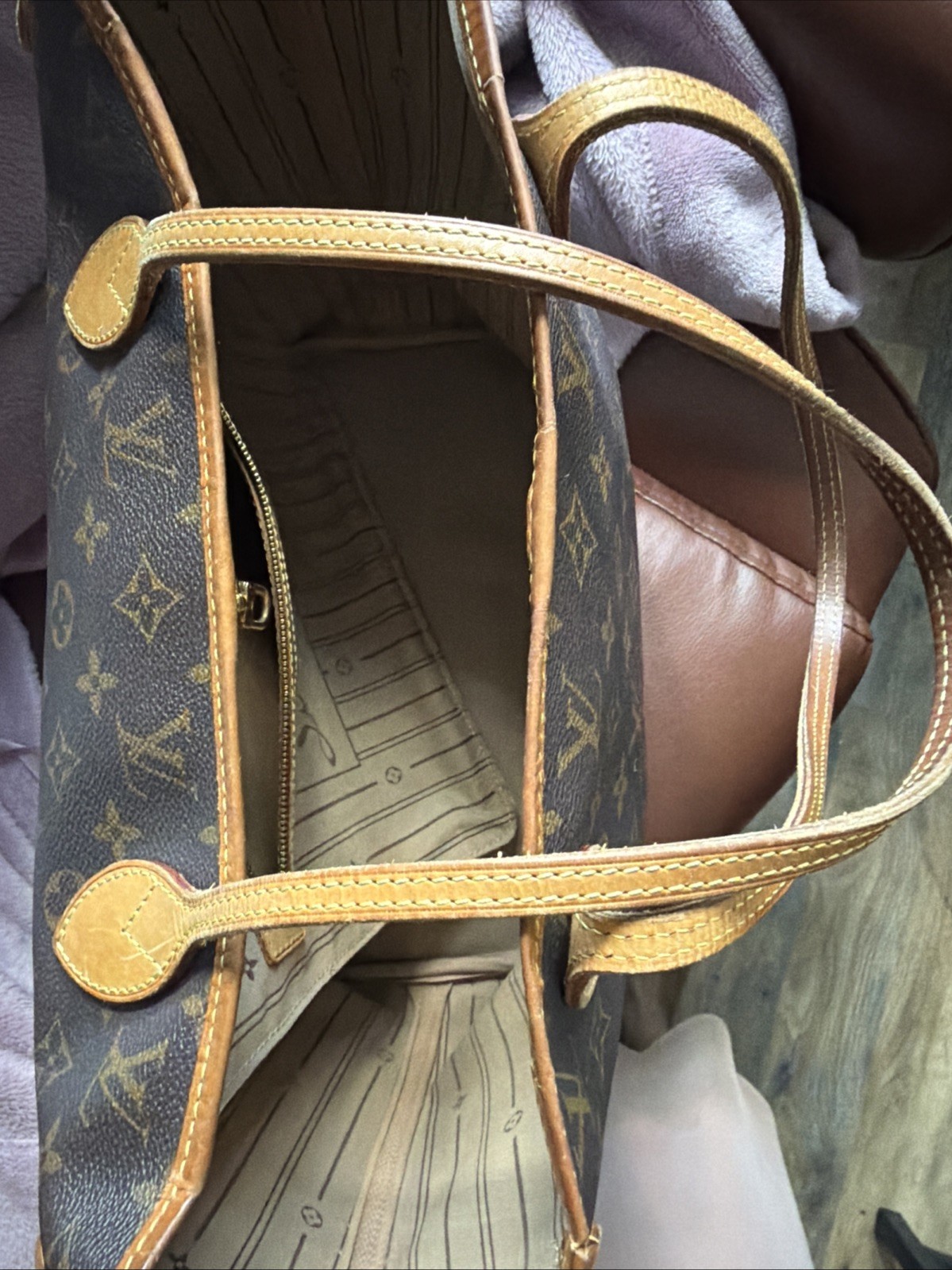 LOUIS VUITTON Neverfull MM Monogram Canvas Beige Tote Bag M40156