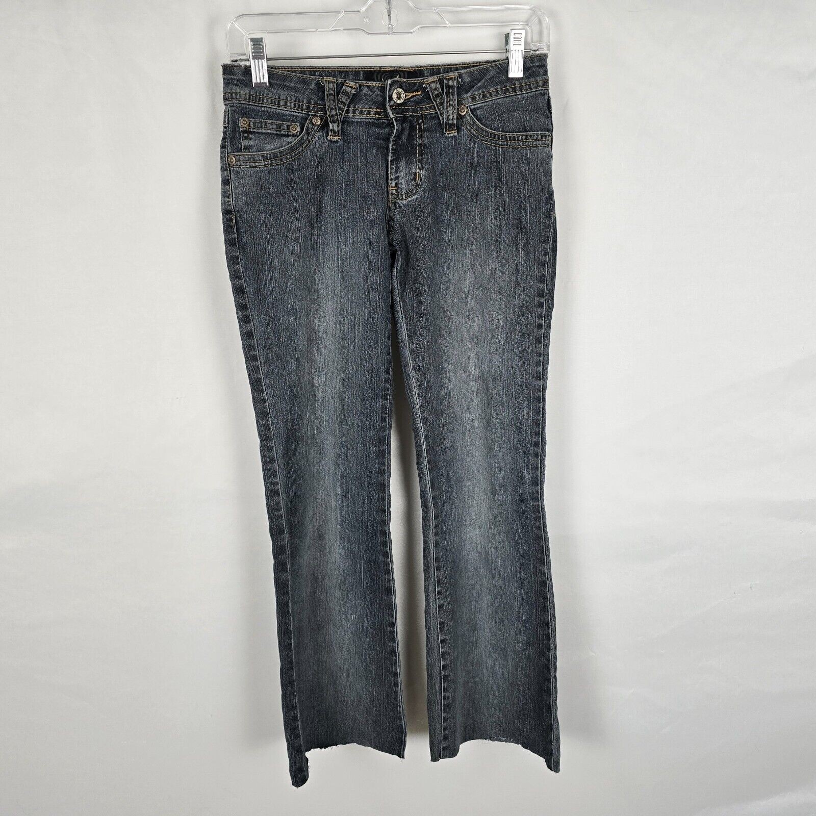 Angels Jeans Juniors 3 / 28 Blue Flare Raw Hem Ankle Embordered Sequin Bejeweled