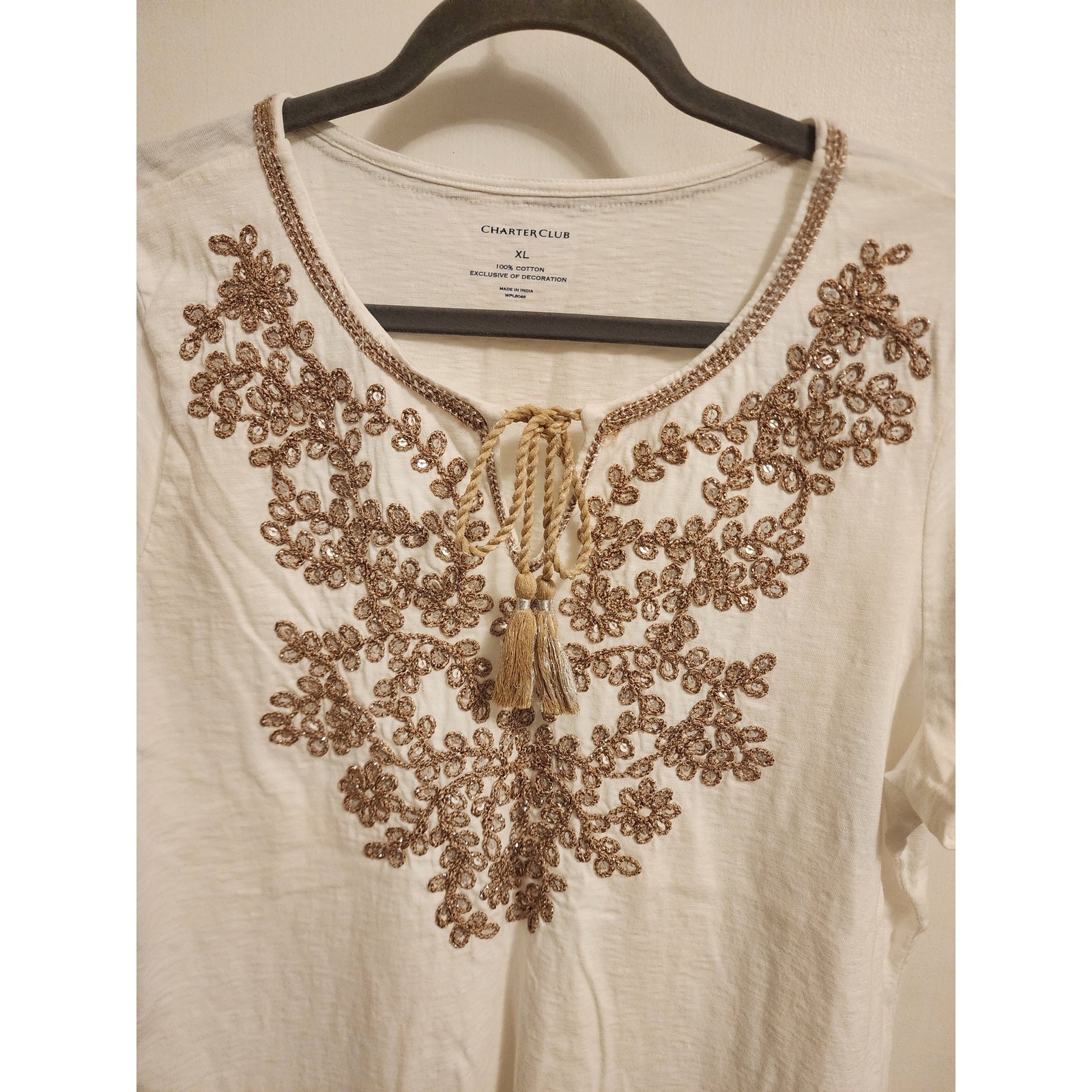 Charter Club Women’s Gold Sequin Embroidered top, XL