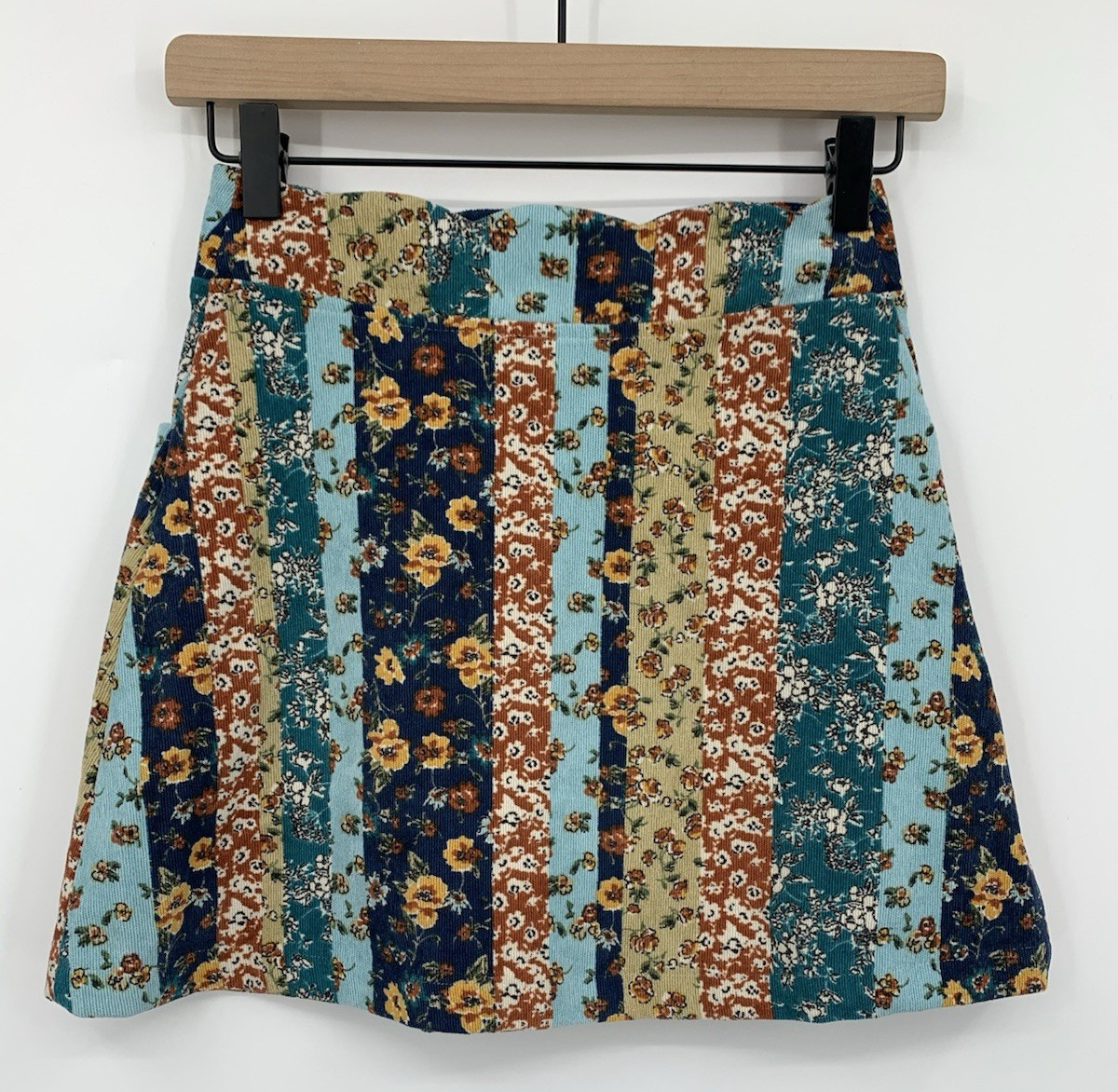 Vintage Amy Buyer Corduroy Skirt Womens Medium Brown Blue Y2K Boho Hippie