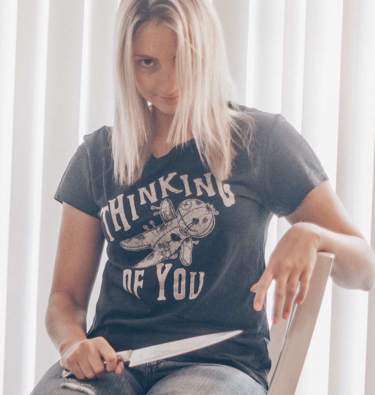 Womens Thinking Of You Tshirt Funny Voodoo Doll Graphic Novelty Tee