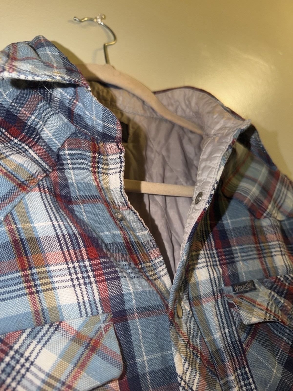Wrangler Plaid Pearl Buttons Western Button-Up Shirt Jacket Men S Long Sleeve