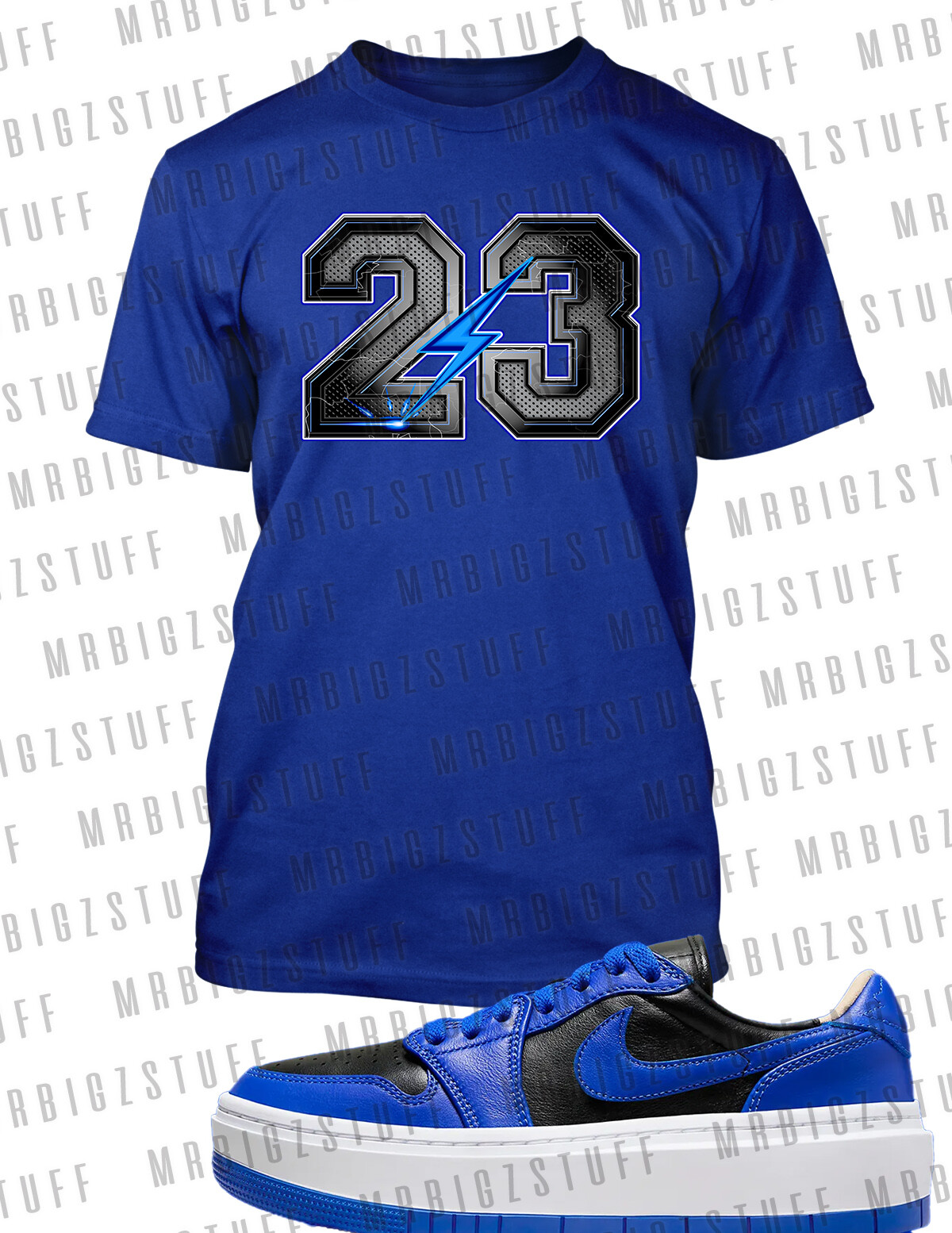 23 Thunder Lightening Tee To Match J1 Elevate Hyper Royal Sneaker Big Tall Small