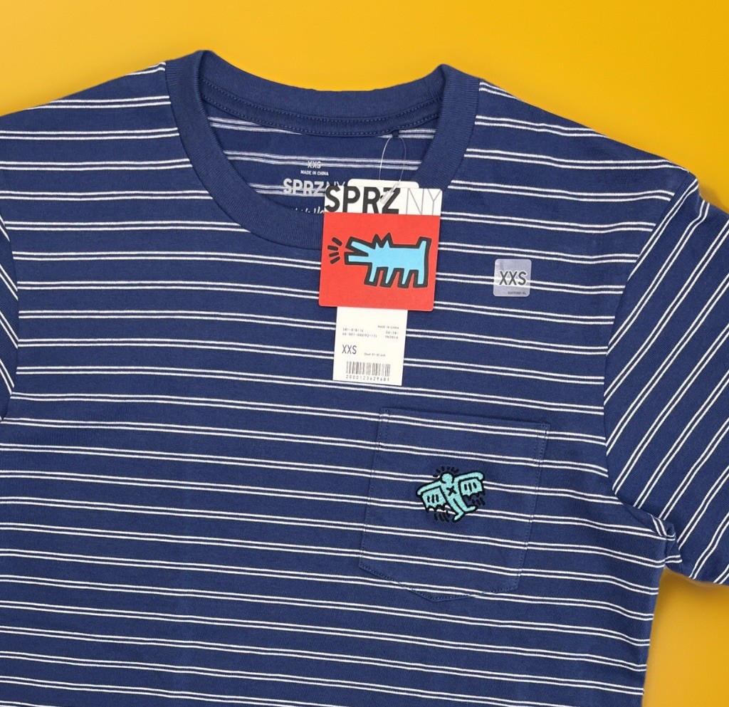 Keith Haring x Uniqlo SPRZ NY Shirt 2XS Striped Pocket Embroidered Pop Art NWT