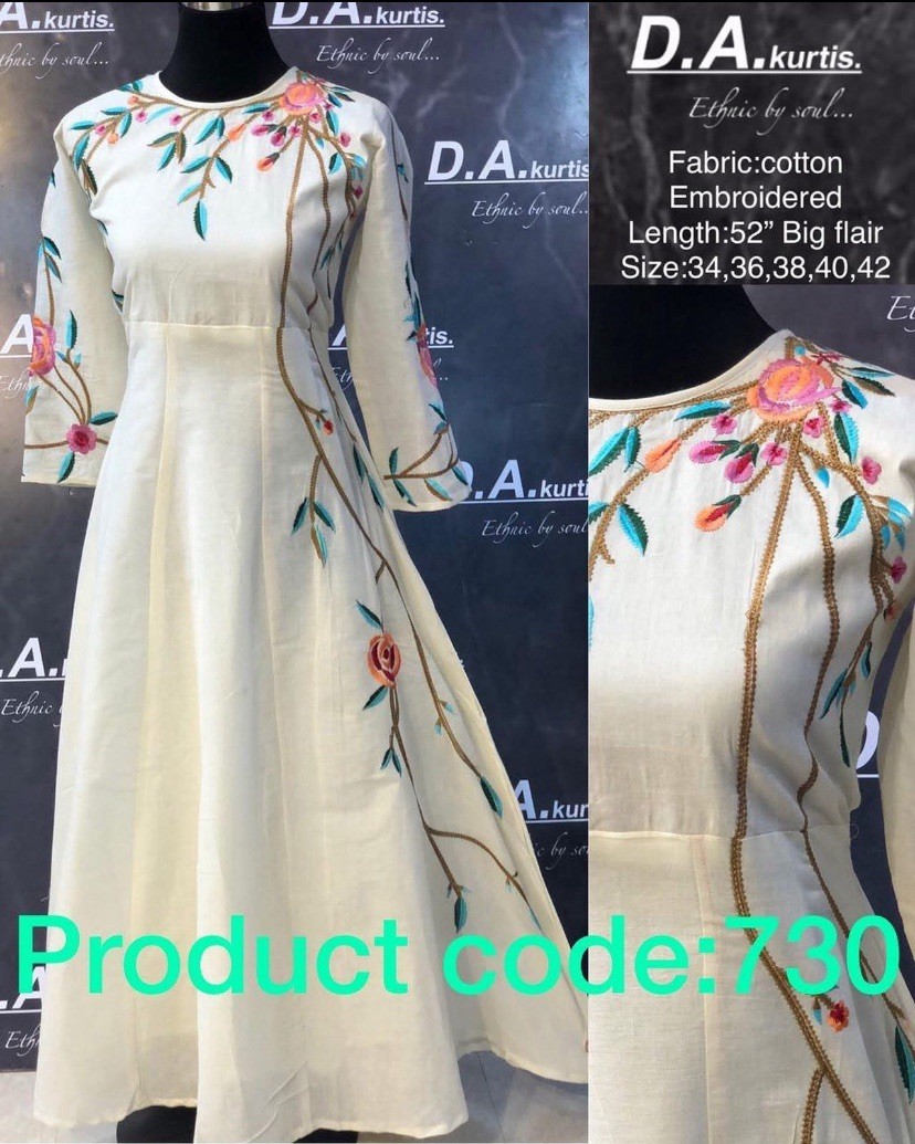 Floral Embroidered Kurti dress one size l/xl cotton handmade fully lined gown