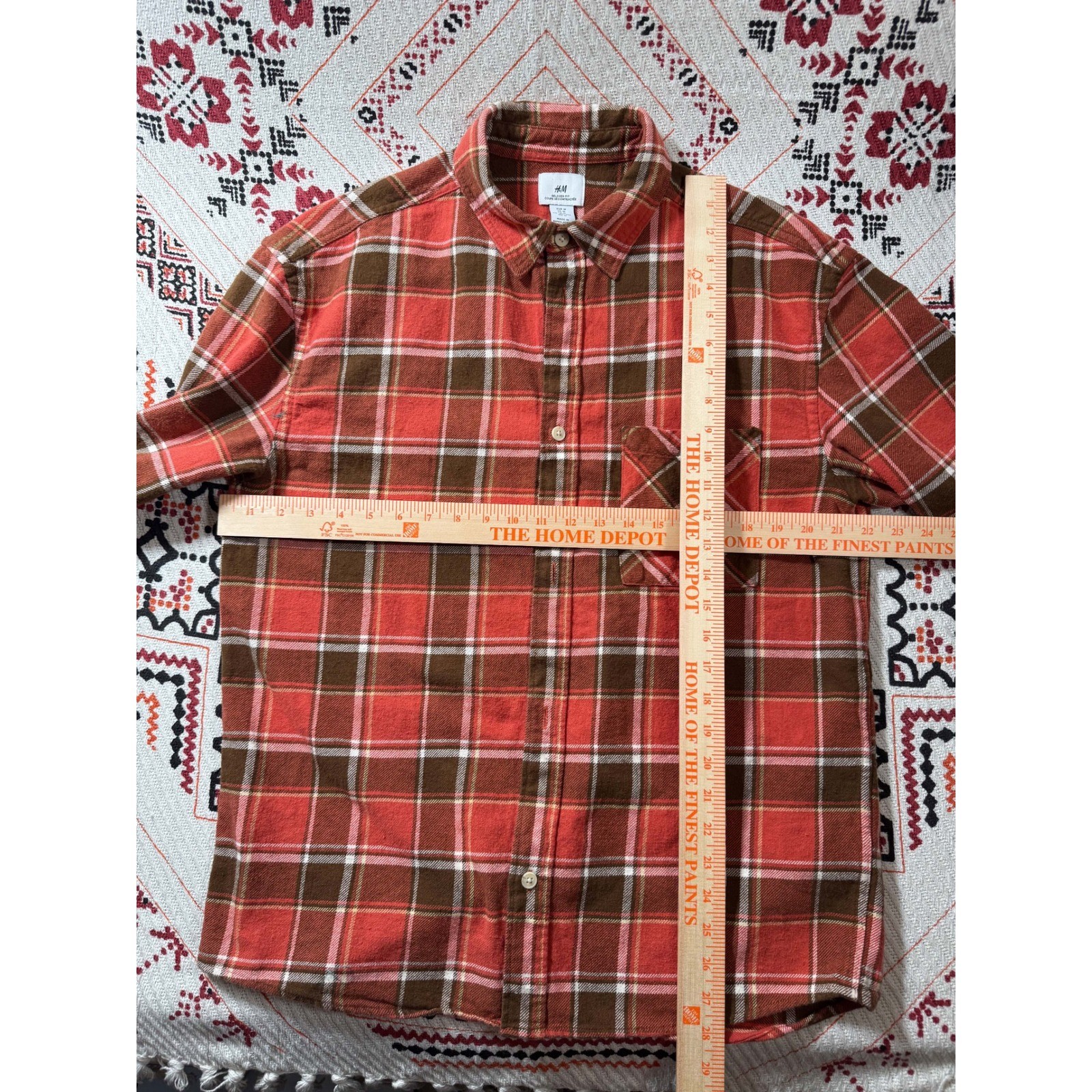Relaxed Fit Flannel Shirt Orange Brown Plaid Mens Medium Button Up Grunge Fit