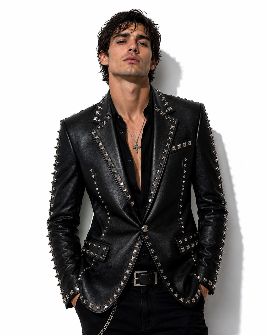 Men Black Studded Leather Blazer Jacket |Punk Rock Gothic Handmade Spike Fashion