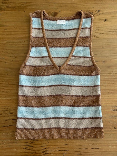 COTTON:ON brown/tan/baby-blue v-neck sweater vest – sz Medium (LOTS of stretch)