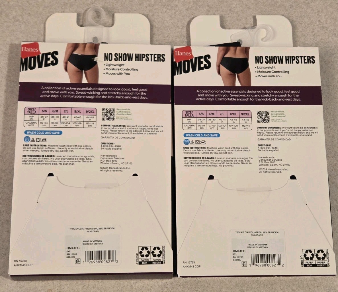 Hanes Women’s 9 / 2XL Moves No Show Hipster Underwear 6 PAIR Black Beige