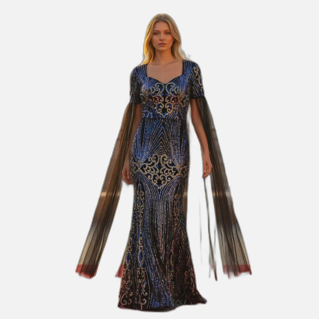 Celestial Glamour: Evening Gown with Mystical Flow