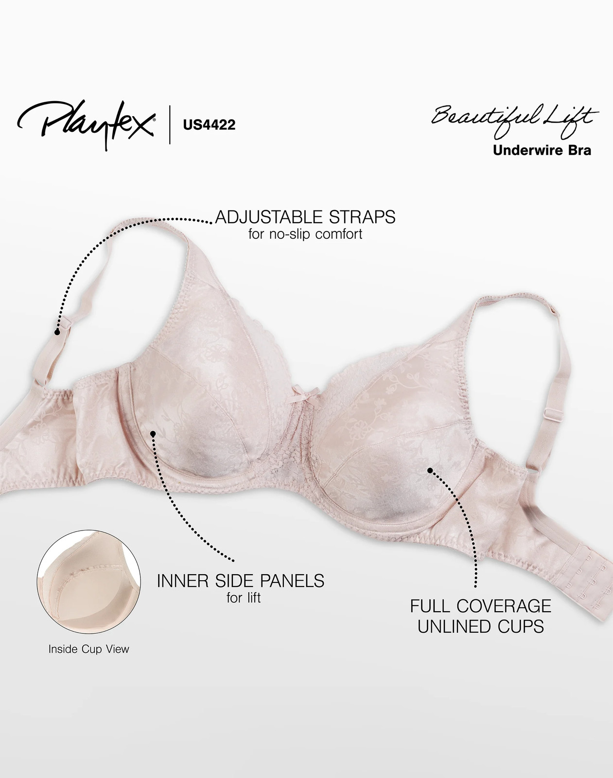 Playtex Secret Signature Florals Fuller Underwire Bra Women Amazing Lift unlined