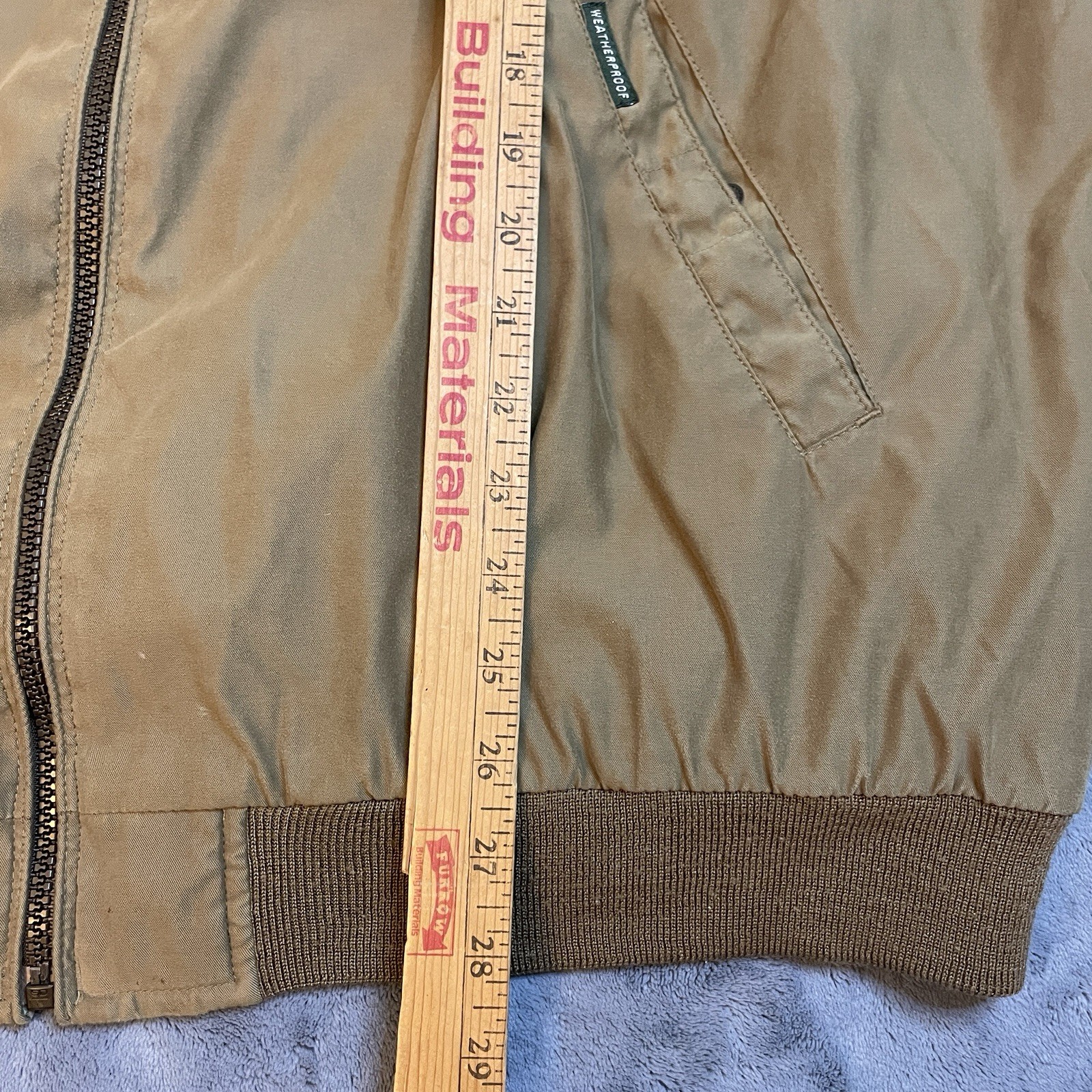 Vintage Weatherproof Bomber Jacket Windbreaker Mens XL Tan Zip Up Pockets Casual