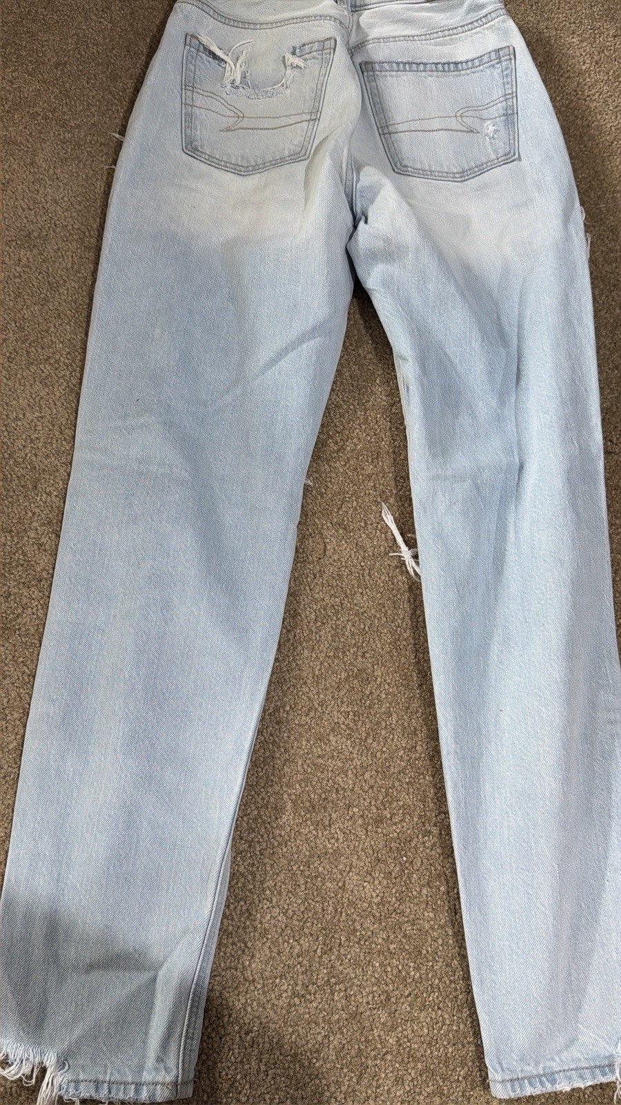 Womens American Eagle Light Wash Mom Jeans W/ Paisley Print Pockets Size 00R
