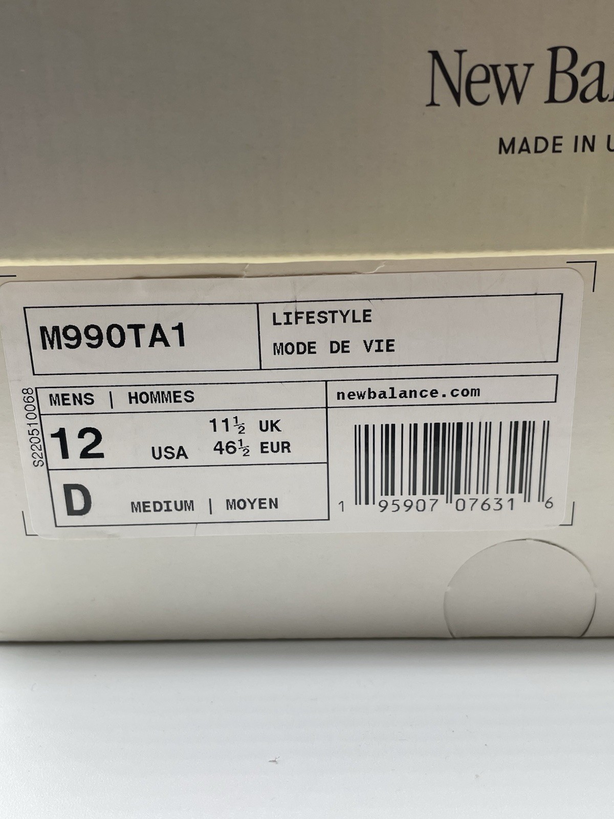 New Balance 990v1 x Teddy Santis Made In USA Mens Size 12 (M990TA1) “Marblehead”
