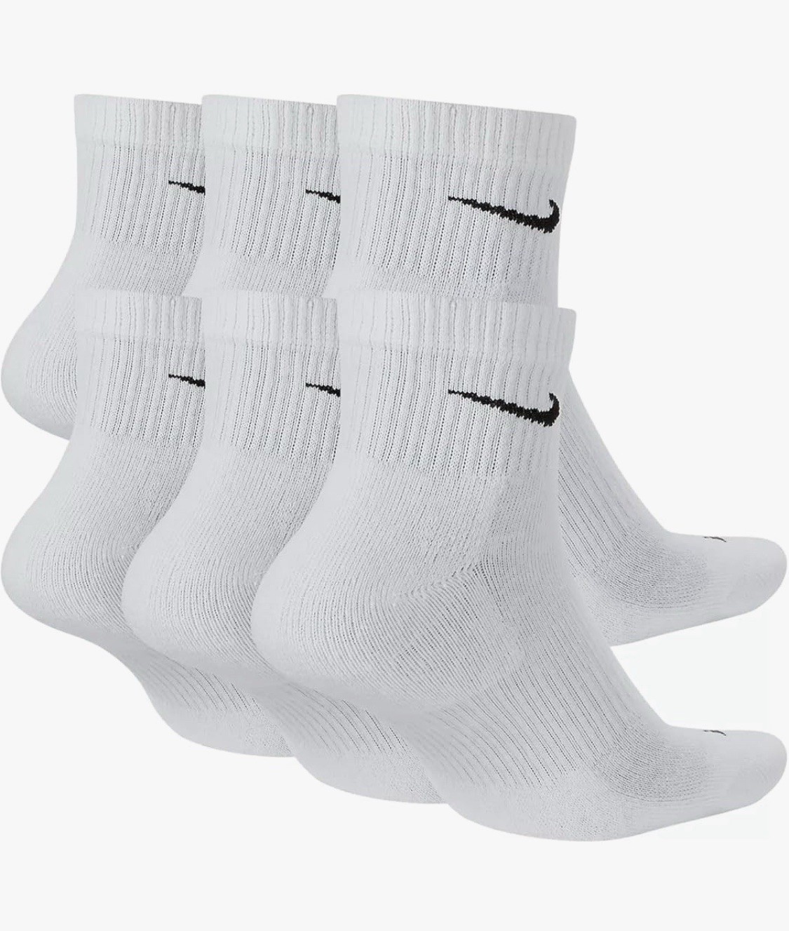 Nike Everyday Cushion Ankle Training Socks, Size L – White (6 Pair)