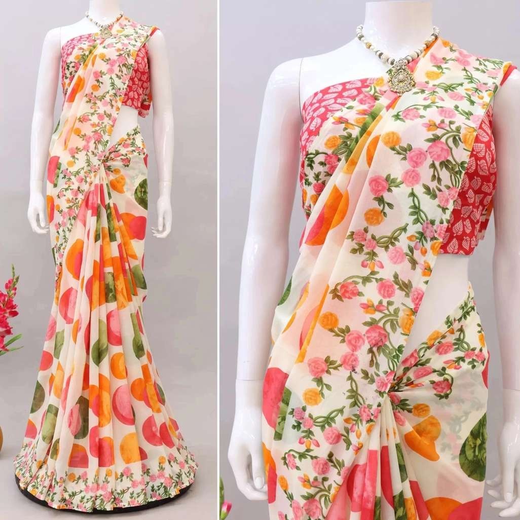 Floral Printed Georgette Saree Women Party Wear Designer Printed Saree