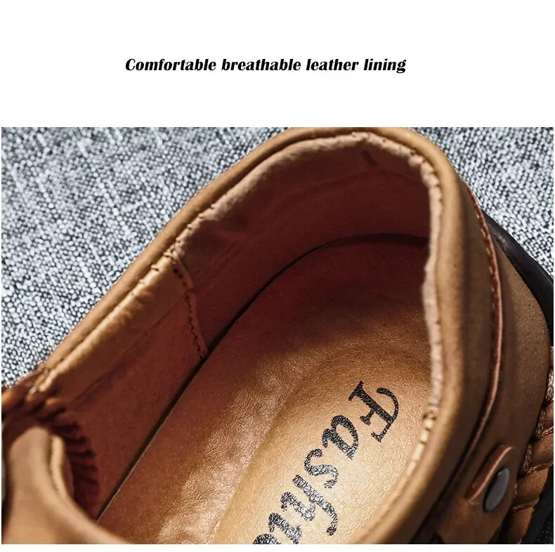 Men Hand Stitched Leather Walking Shoes Lace Up Non Slip Casual Outdoor Sneakers