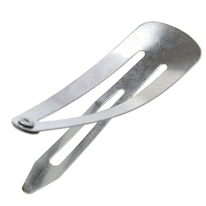 New 5 pcs 50mm Silver Tone Snap Hair Clips Craft Bow Women Girls Metal Hairpin
