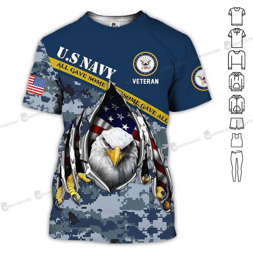 Custom Name US Military Navy Veteran All Over Printed 3D T-Shirt Full Size S-5XL
