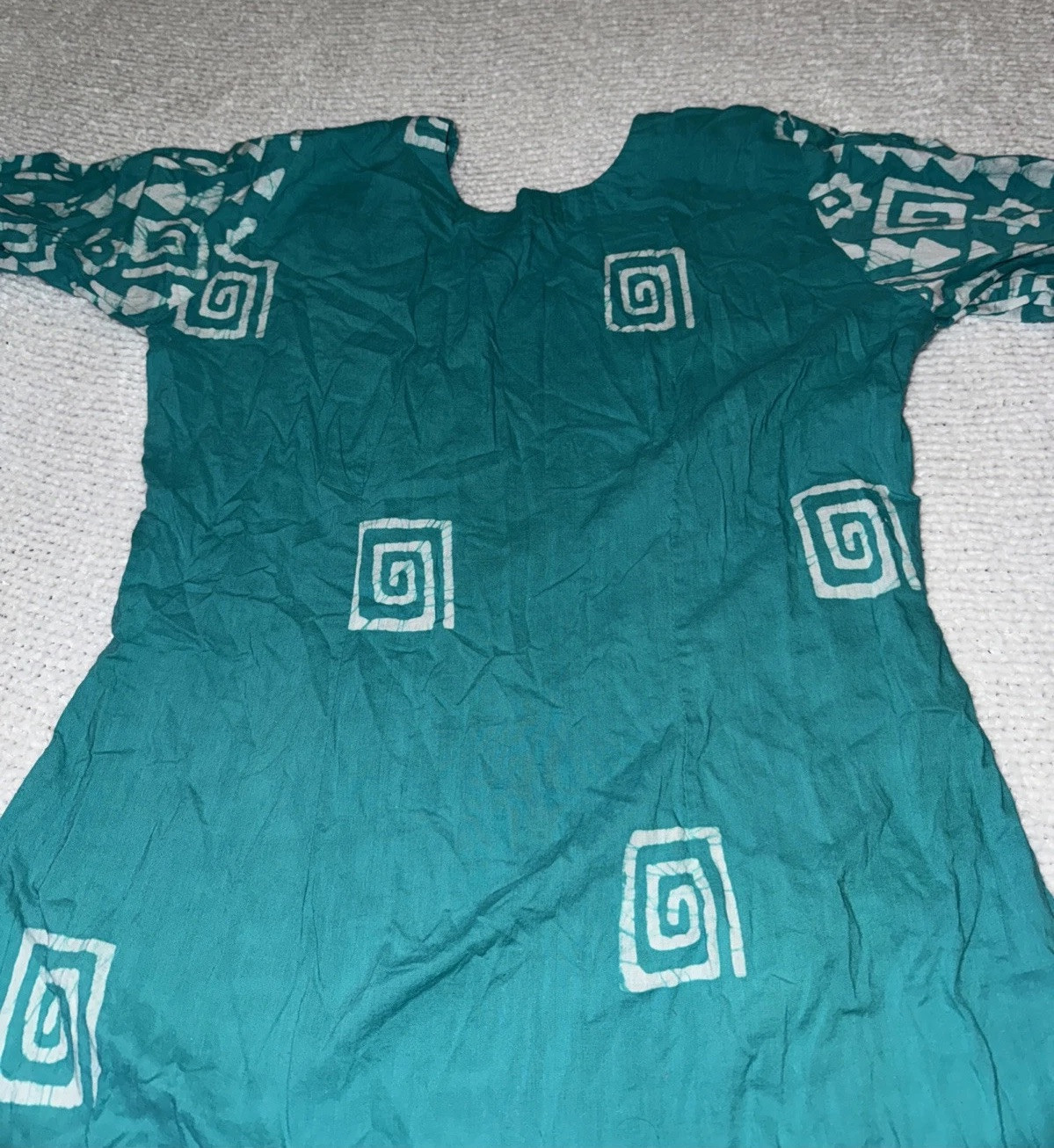 Handmade Green & White Tunic Kurta 3/4 Sleeve Flared Silhouette Pullover Dress