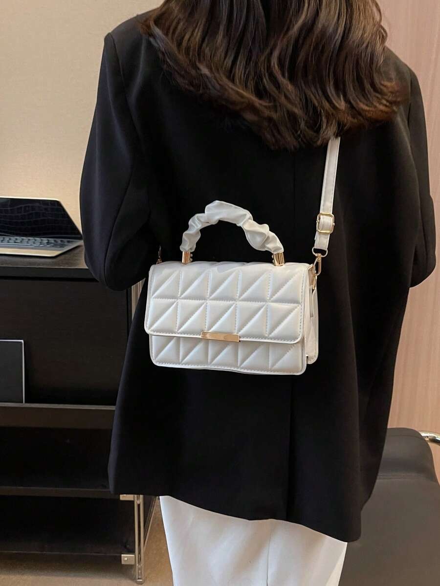 Women PU Leather Crossbody Bag Patchwork Bow Flap Square Shoulder Commute Purse