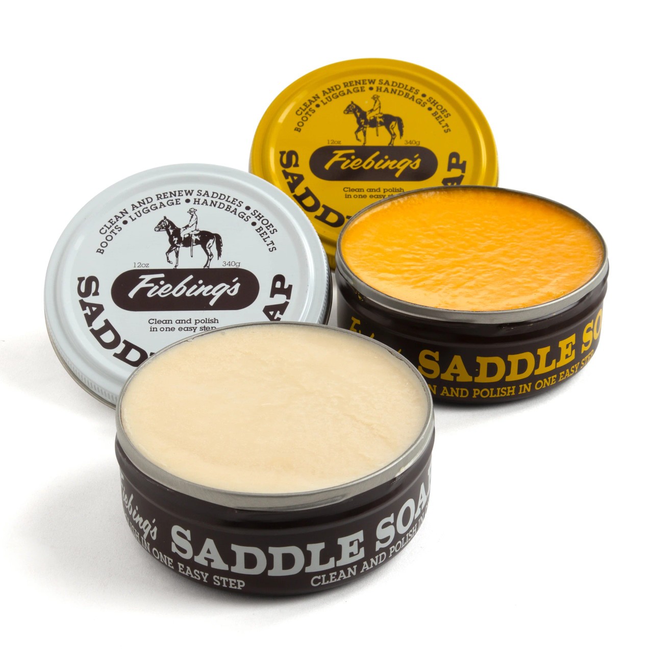 Fiebing’s Saddle Soap, Leather Cleaner, Conditioner 12 oz – WHITE or YELLOW – JU