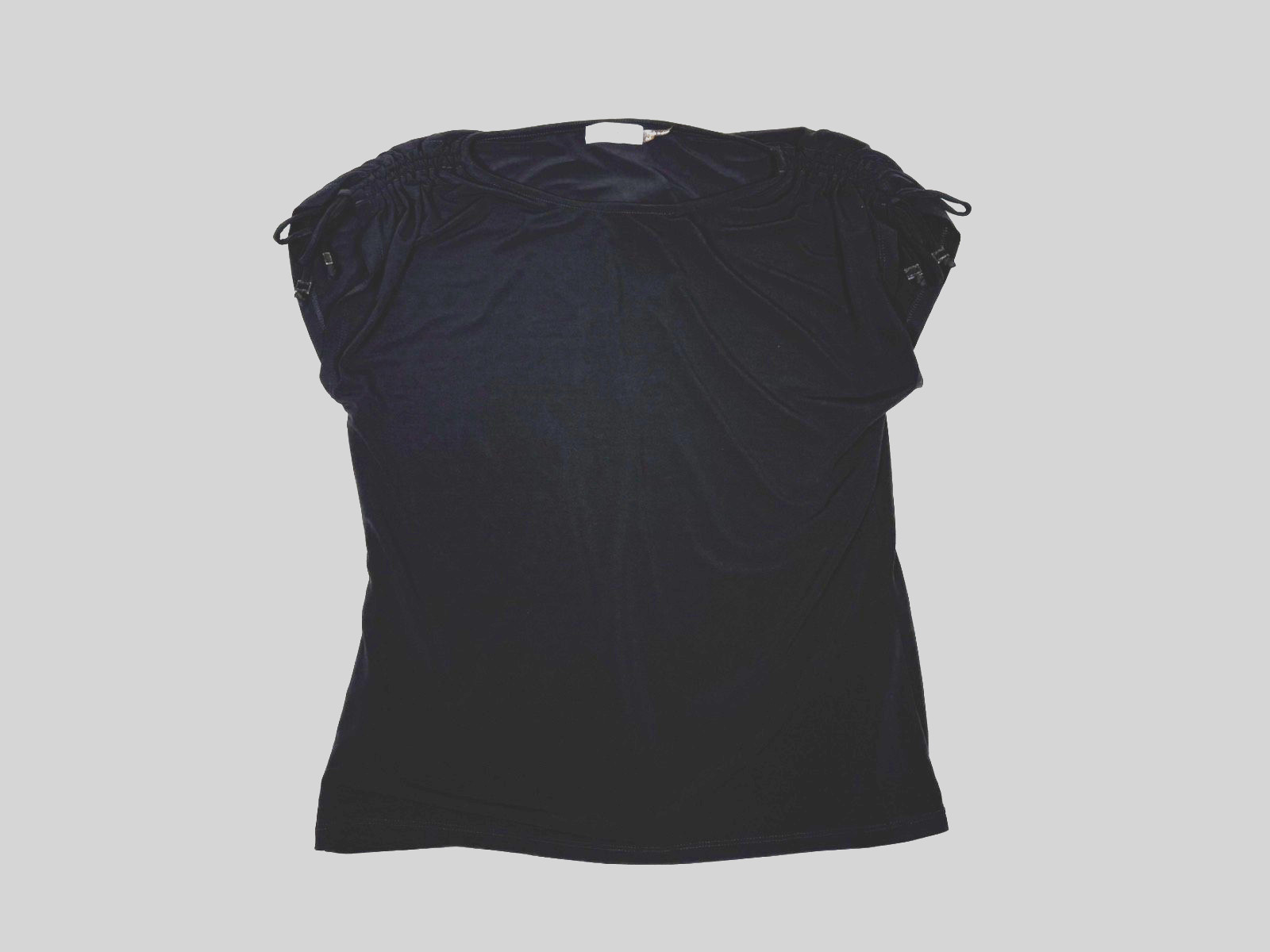 Calvin Klein Blouse Womens Medium Black Drawstring Shoulder Cap Sleeve