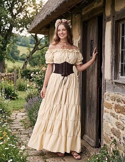 Spooktacular Creations 5Pcs Halloween Renaissance Medieval Dress Costume Women,