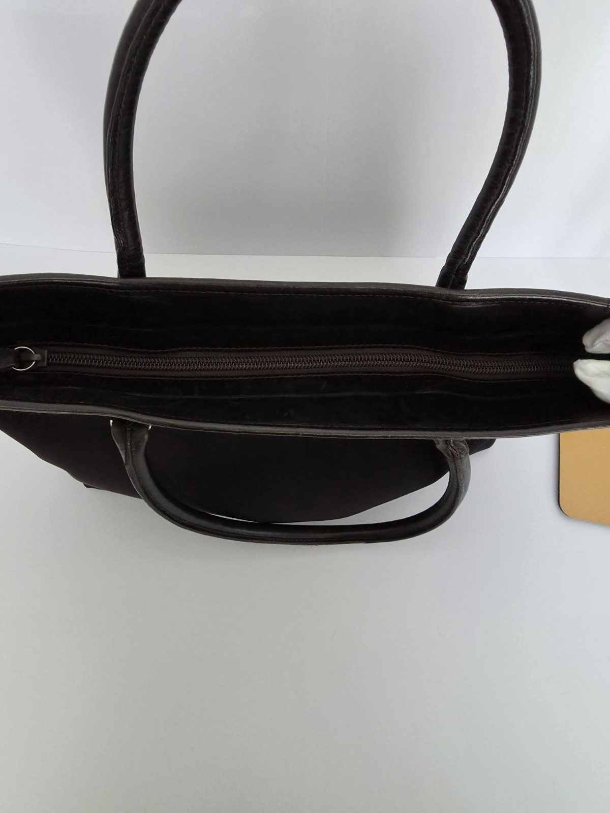 GUCCI Brown Nylon Leather Trim Tote Bag Logo Vintage 0457