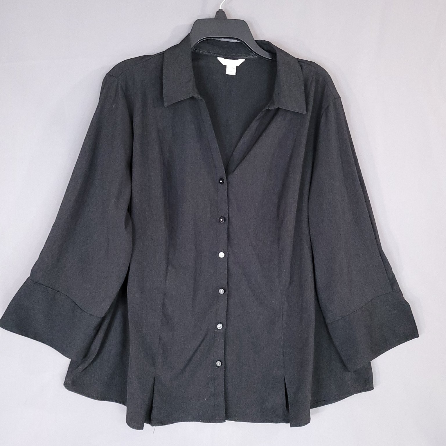 Cato Top Women’s Black 18/20W Polyester Spandex Bell Sleeve Blouse