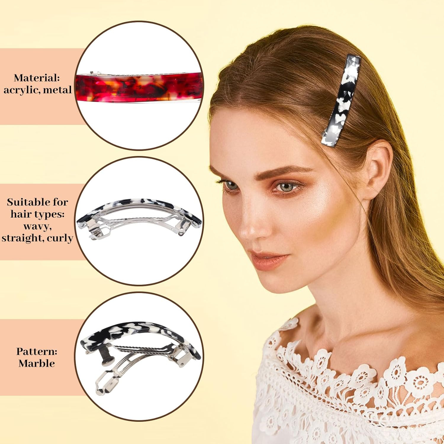 6 Pcs Acrylic Large French Hair Barrettes Clips for Women Thick Hair Long Hair