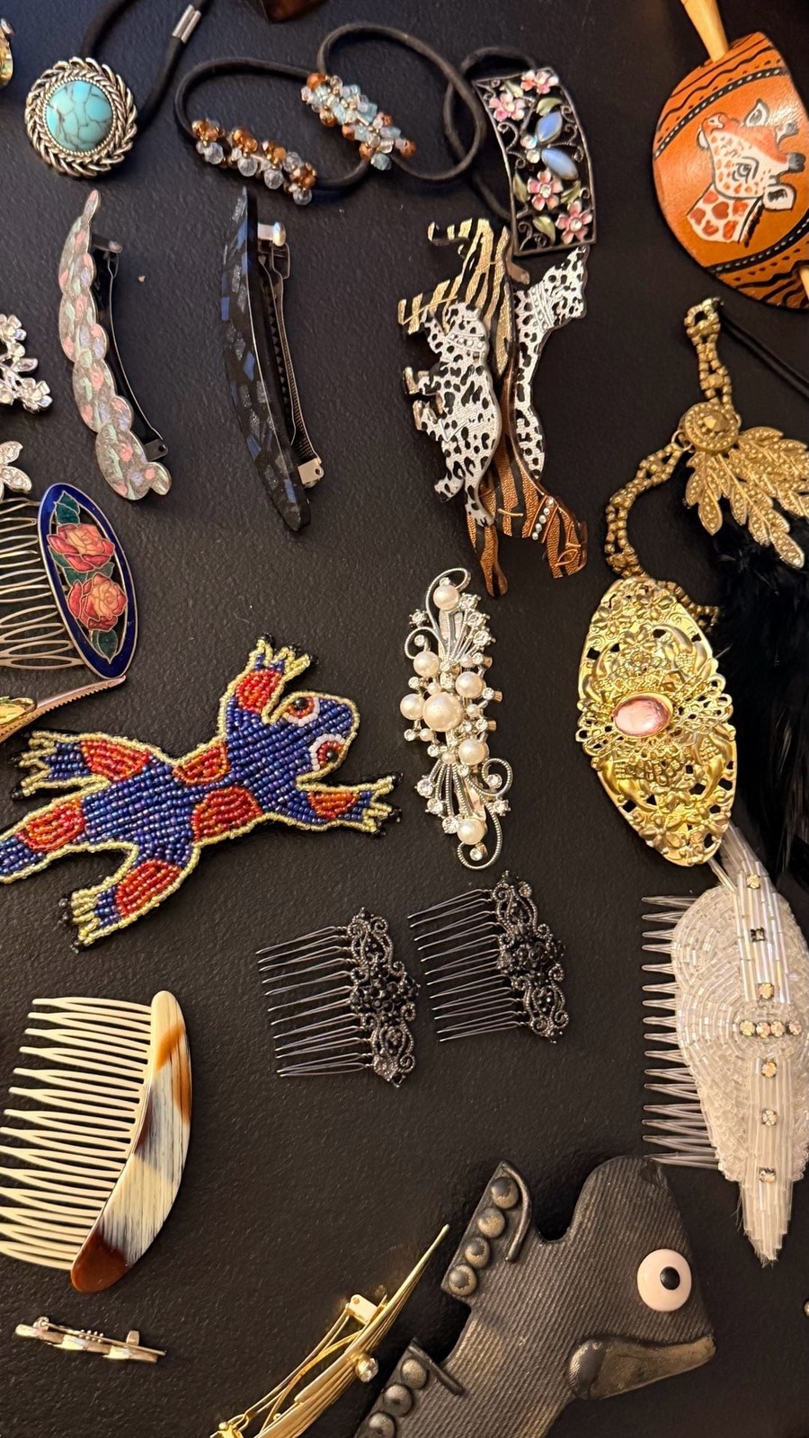 Vintage Assorted Costume Hair Accessories Lot Including Barrettes, Combs, and Ha